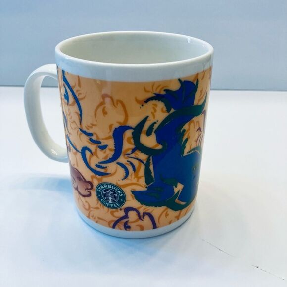 Starbucks Nagoya Japan 2005 Coffee Mug Cup Gold Blue Koi Fish - Picture 2 of 4